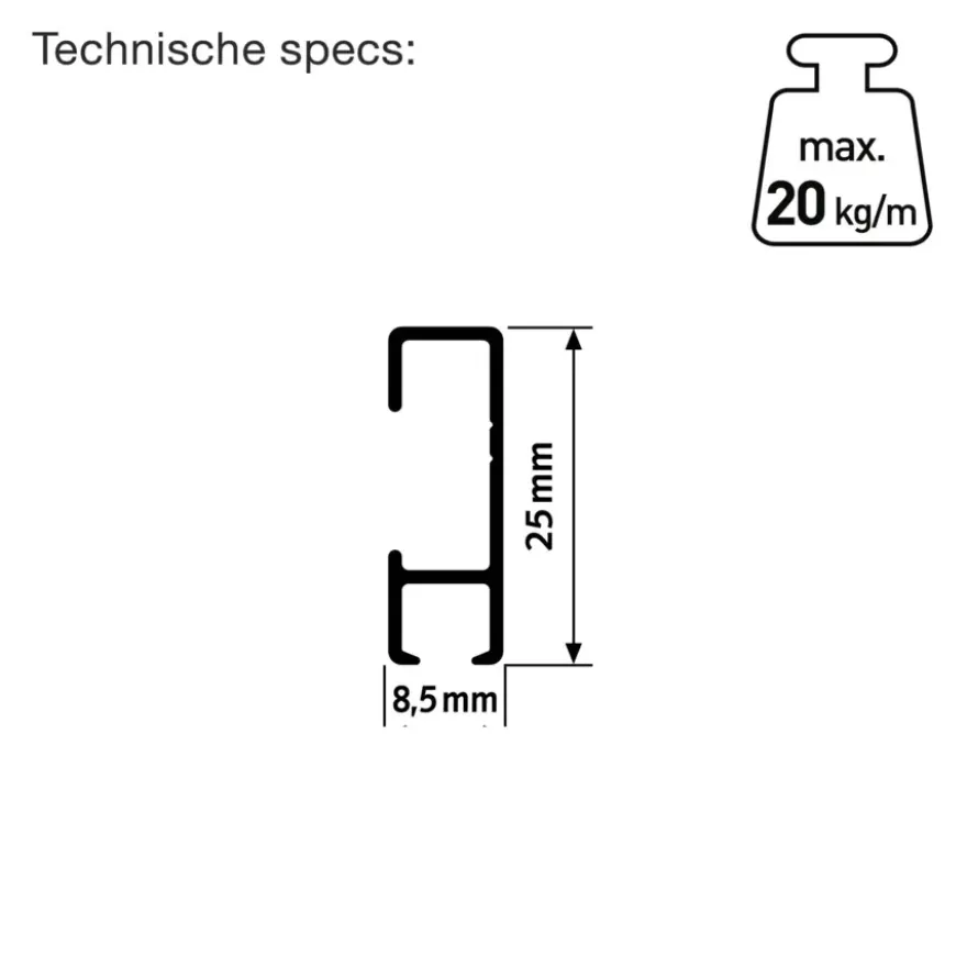 Artiteq Click Rail schilderij ophangsysteem compleet 6 meter wit RAL 9016 overschilderbaar