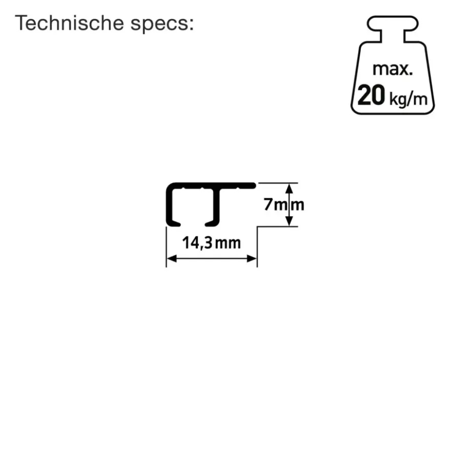 Artiteq Top Rail schilderij ophangsysteem compleet 2 meter wit RAL 9003