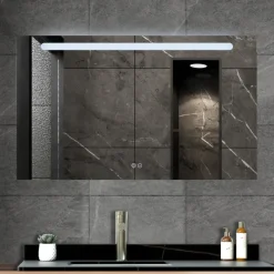 Atlantic badkamerspiegel Delon met verlichting rechthoek 60 x 100 cm chroom