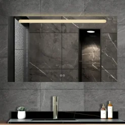 Atlantic badkamerspiegel Delon met verlichting rechthoek 60 x 100 cm chroom