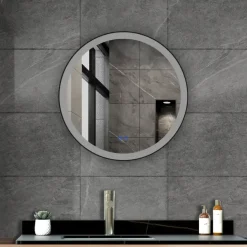 Atlantic badkamerspiegel Janessa met verlichting rond ø 60 cm chroom - met zwarte aluminium rand