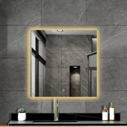 Atlantic badkamerspiegel Macy met verlichting vierkant 60 x 60 cm chroom