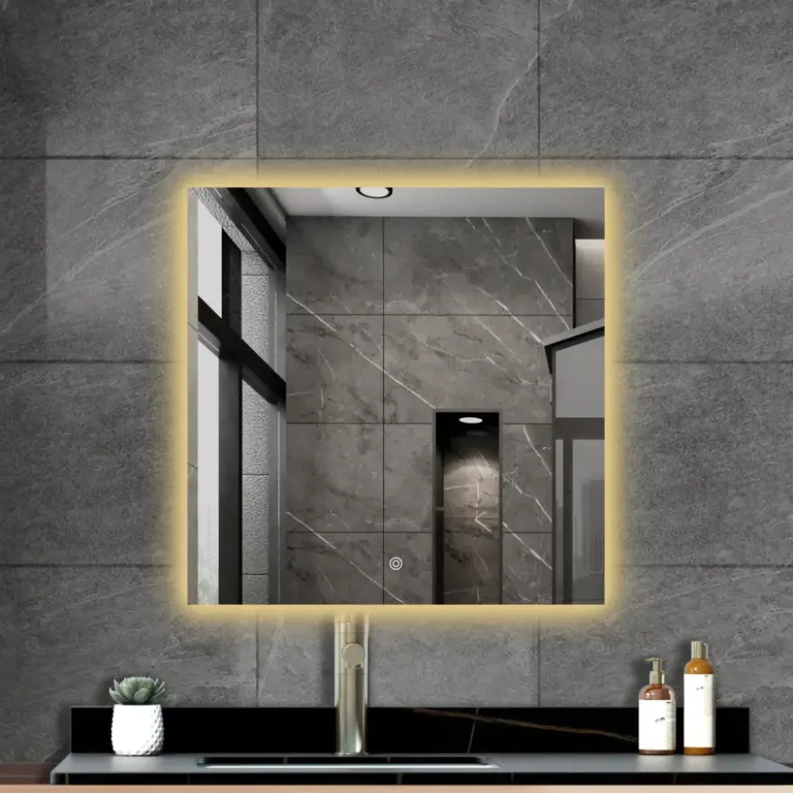Atlantic badkamerspiegel Macy met verlichting vierkant 60 x 60 cm chroom
