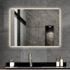 Atlantic badkamerspiegel Maeva met verlichting rechthoek 60 x 80 cm chroom
