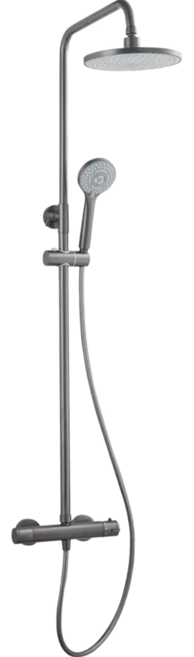 Atlantic regendoucheset Asher met handdouche 3 standen en thermostaatkraan gunmetal - hartafstand kraan 15 cm