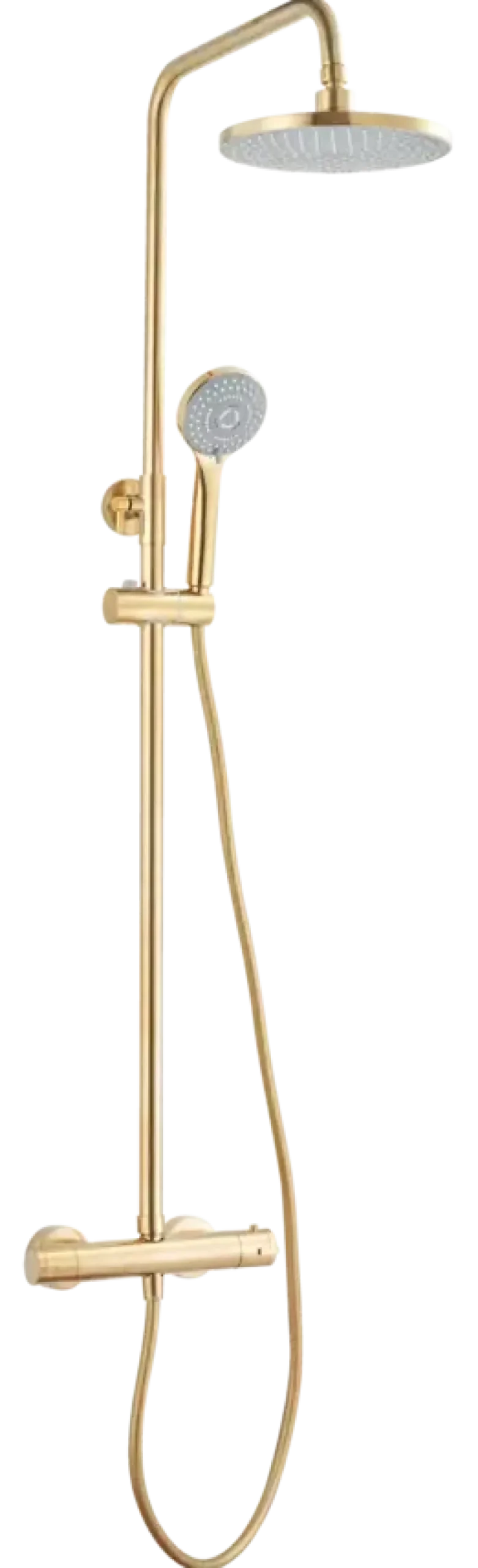 Atlantic regendoucheset Asher met handdouche 3 standen en thermostaatkraan goud - - hartafstand kraan 15 cm