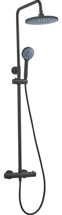 Atlantic regendoucheset Asher met handdouche 3 standen thermostaatkraan zwart - hartafstand kraan 12 cm