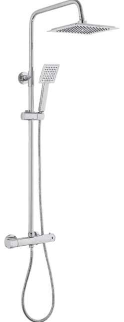 Atlantic regendoucheset Asher vierkant 25,5cm x 25,5cm met handdouche en thermostaatkraan 1 stand chroom - hartafstand kraan 15 cm