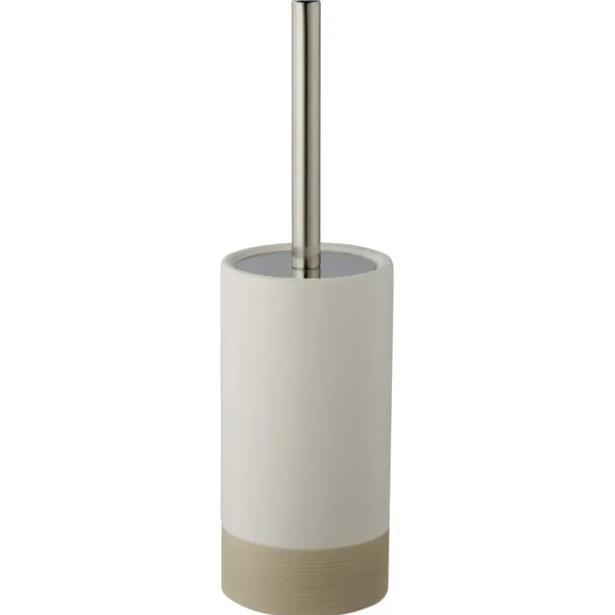 Atlantic toiletborstelgarnituur keramiek met ribbels Wit/Zand