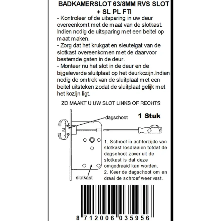 ATZ Insteekslot badkamerslot/wc-slot met RVS voorplaat Doorn 50mm