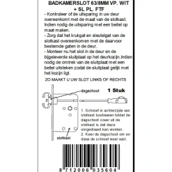 ATZ Insteekslot badkamerslot/wc-slot met witte voorplaat Doorn 50mm