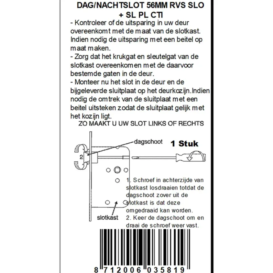 ATZ Insteekslot dag- /nachtslot met RVS voorplaat Doorn 50mm PC 55mm