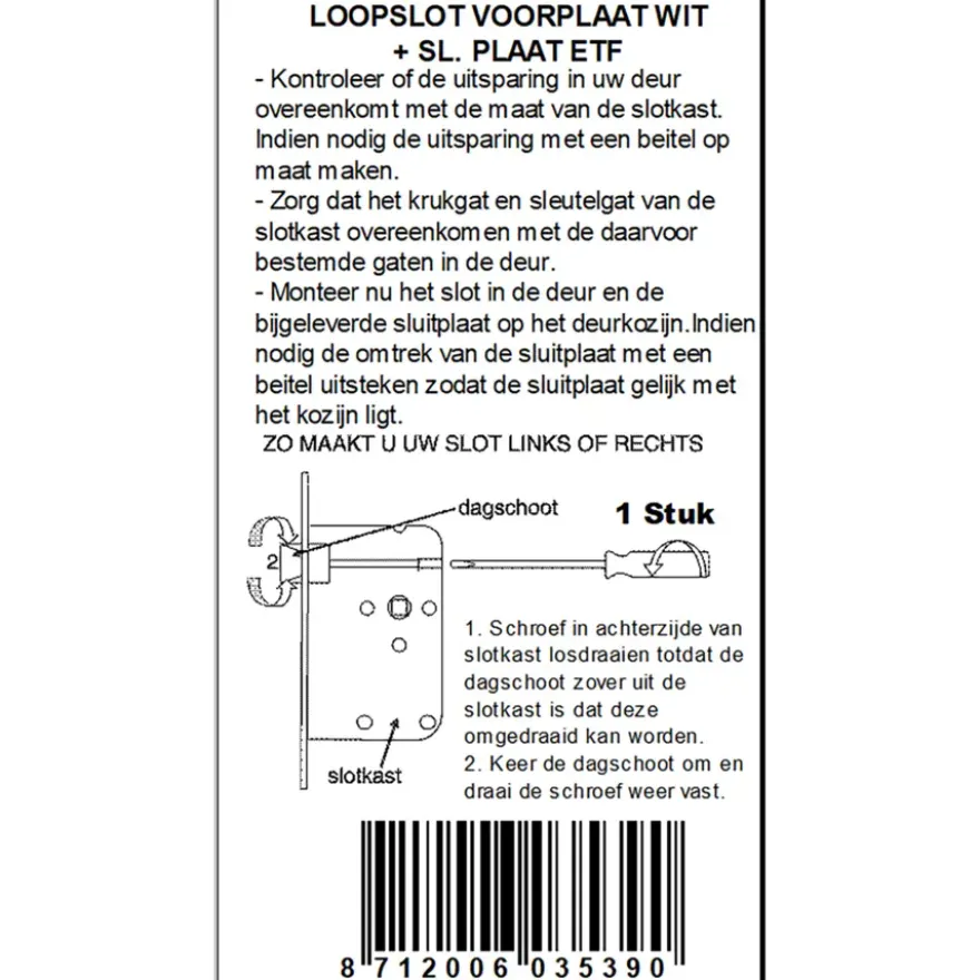 ATZ Insteekslot loopslot met witte voorplaat Doorn 50mm