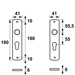 AXA langschild binnendeur kruk/cilinder aluminium 55 mm