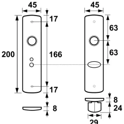 AXA Langschild binnendeur voor badkamerslot/wc-slot 72 mm zwart