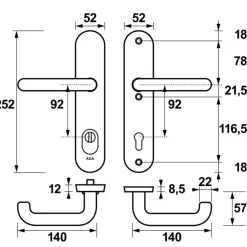 AXA veiligheidsbeslag Oval achterdeur aluminium langschild met SKG 3-sterren 92 mm