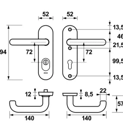 AXA veiligheidsbeslag Oval achterdeur aluminium kortschild met SKG 3-sterren 72 mm