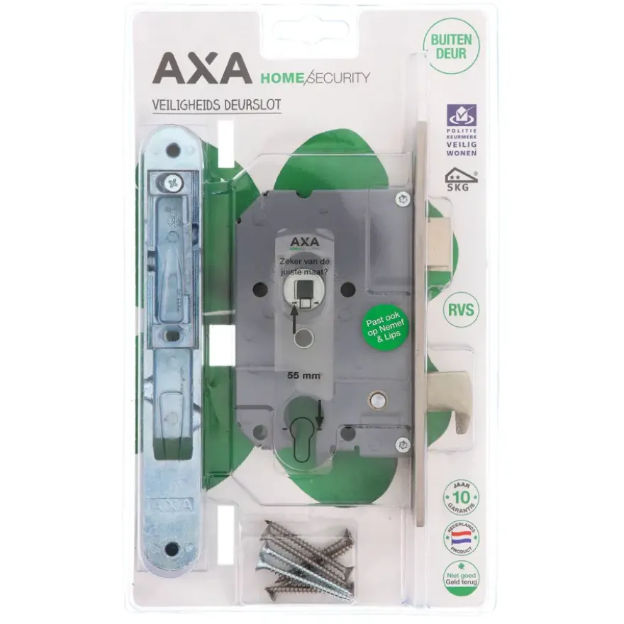 AXA veiligheidsslot 7421 met haakschoot incl sluitkom pc55 rechte voorplaat rvs SKG**