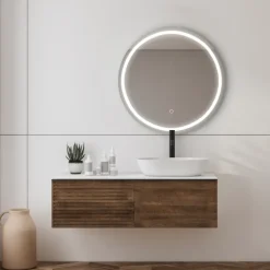Badkamerspiegel Isla met verlichting rond 60 x 60 cm ø 60 cm met lijst chroom