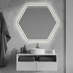 Badkamerspiegel Nora met verlichting hexagon 79 x 70 cm met lijst chroom