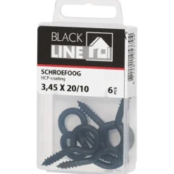 Blackline schroefoog zwart 3.45x20/10 mm 6 stuks