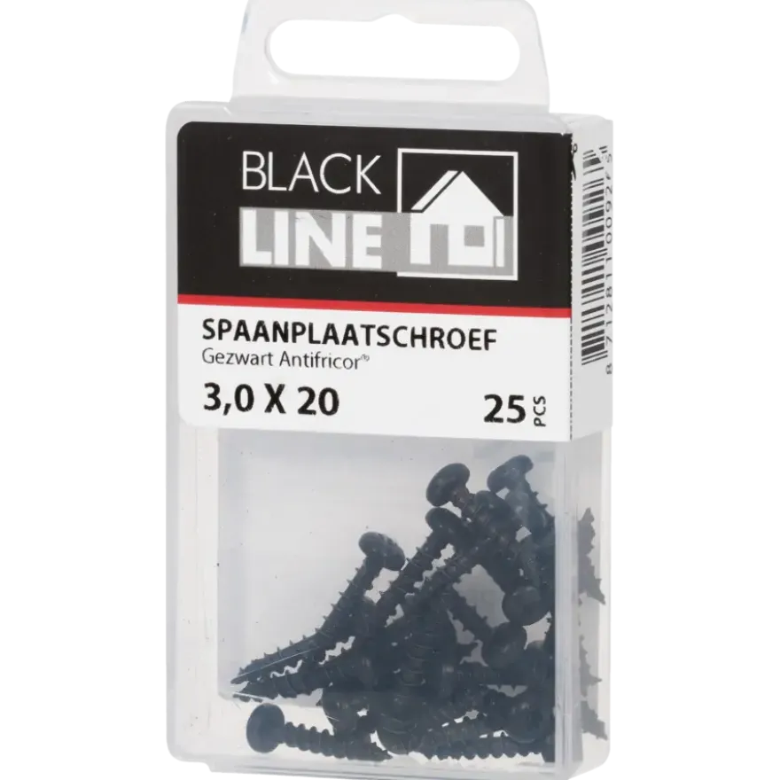 Blackline spaanplaatschroef zwart TX-10 3.0x20 mm 25 stuks