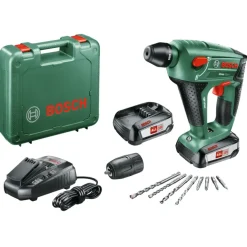 Bosch 18V boorhamer UneoMaxx met extra boorkop en 8-delige accessoireset (Incl. 2 accu's 2.5Ah + lader)