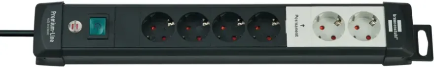 Brennenstuhl Premium-Line Technik 2+4-voudig met schakelaar zwart/grijs 3 meter snoer