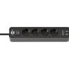 Brennenstuhl stekkerdoos 4-voudig met 2 USB-aansluitingen en schakelaar zwart 1,5 meter