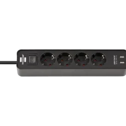 Brennenstuhl stekkerdoos 4-voudig met 2 USB-aansluitingen en schakelaar zwart 1,5 meter