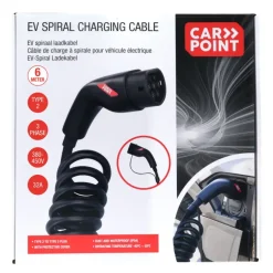 Carpoint spiraal laadkabel elektrische auto type 2 - 2 32a 3ph 6 meter