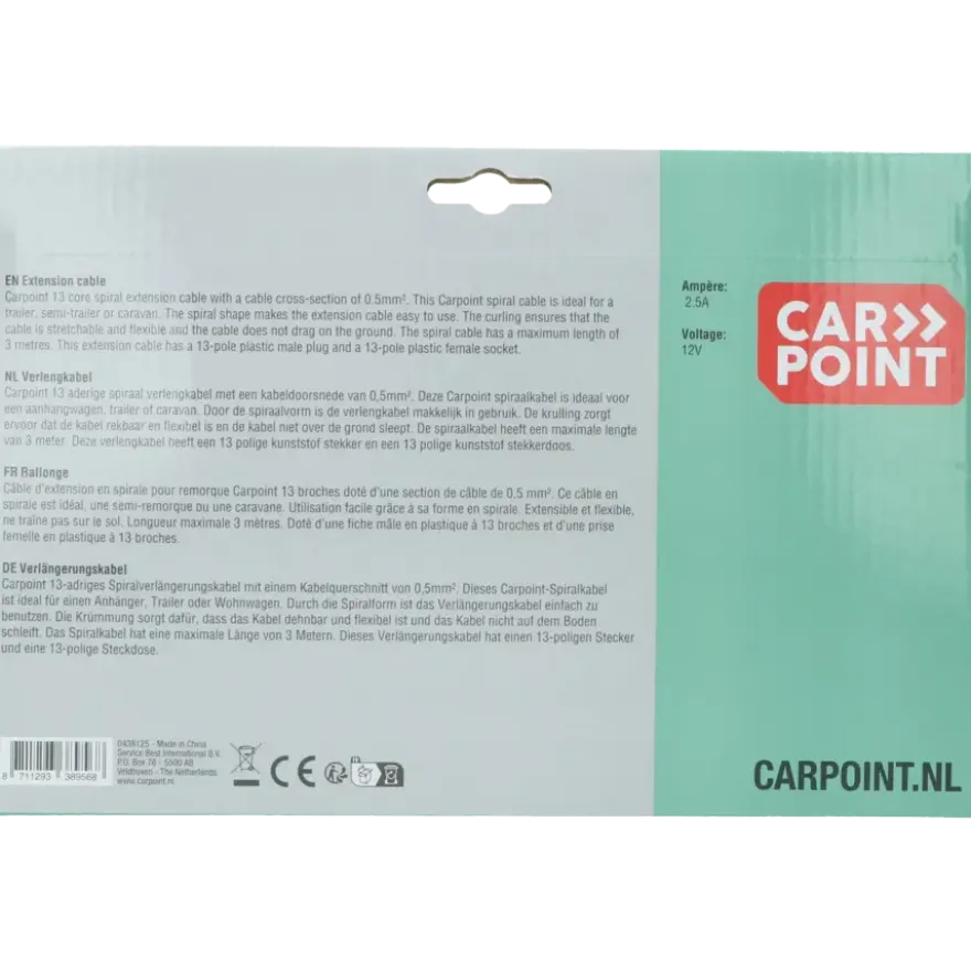 Carpoint spiraal trailer verlengkabel 13p - 13p stekker/stekkerdoos
