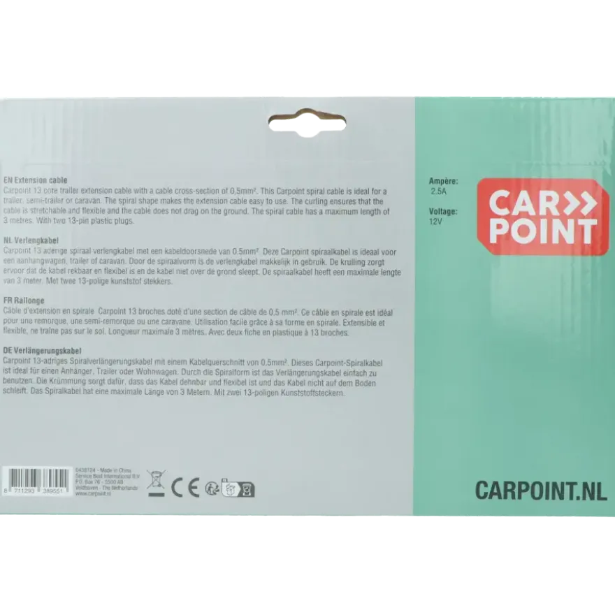 Carpoint spiraal trailer verlengkabel 13p - 13p stekker/stekker