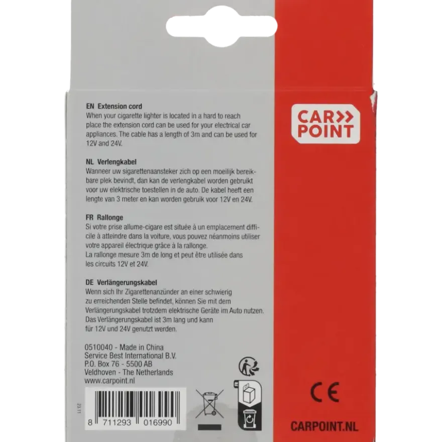 Carpoint Verlengkabel 12/24V 2,5m 5A