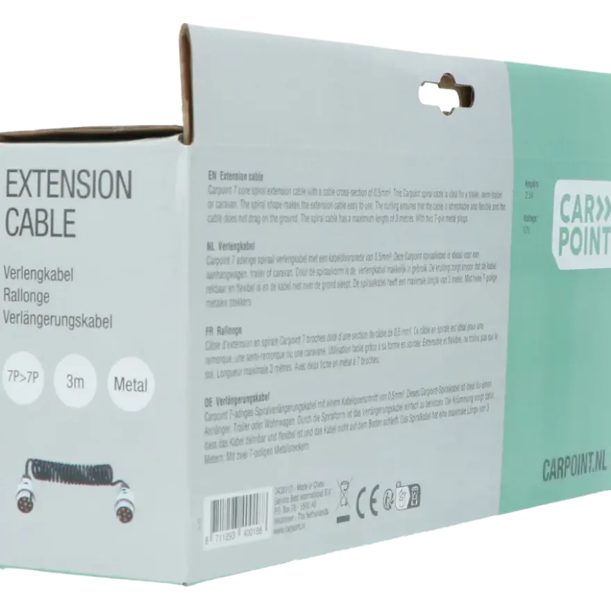 Carpoint Verlengkabel voor aanhanger 7P 12V Min 65cm, Max 270cm ø1,2cm