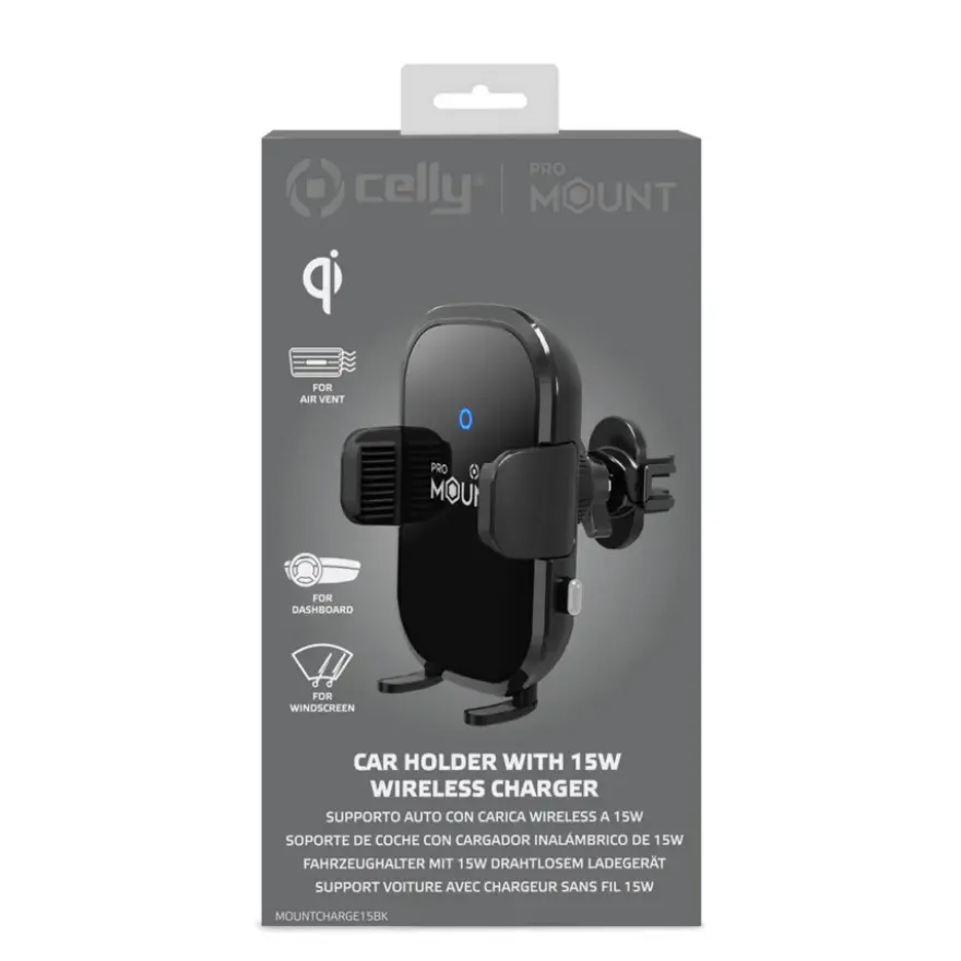 Celly draadloze telefoon oplader / houder MountCharge 15W BK