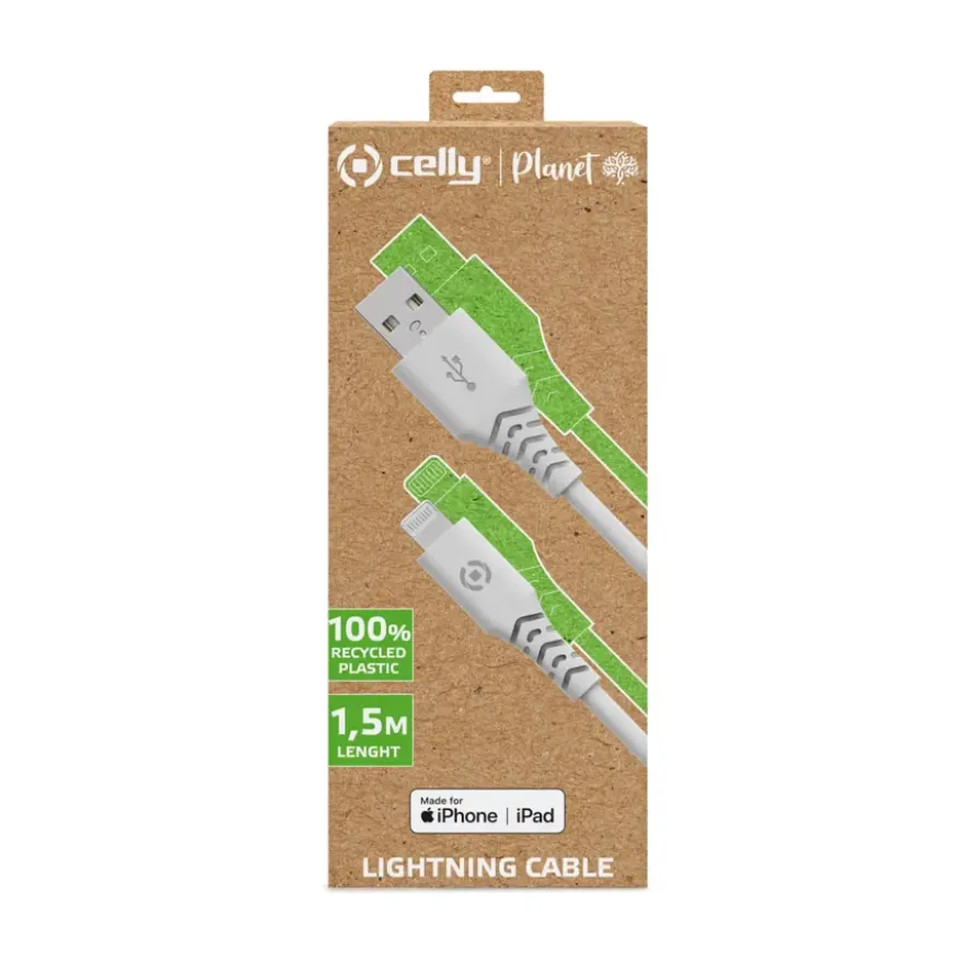 Celly Planet USB-A lightning kabel wit 1,5 meter