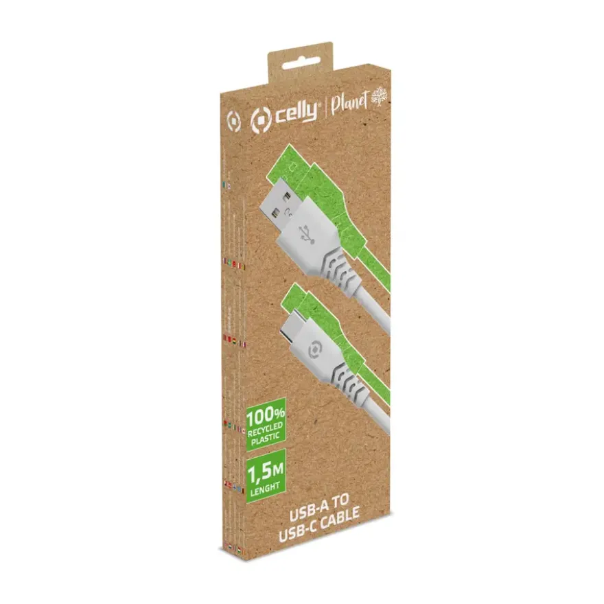 Celly Planet USB-A > USB-C kabel wit 1,5 meter