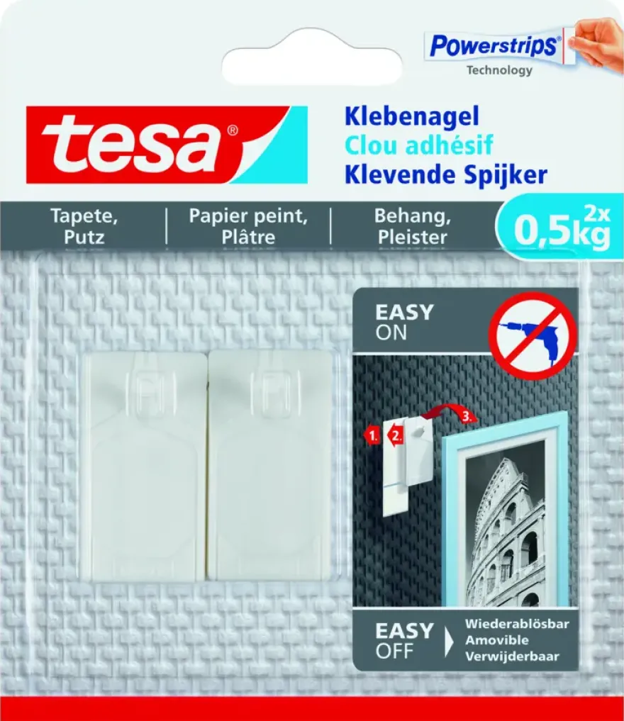 De tesa Klevende Spijker voor Behang & Pleisterwerk