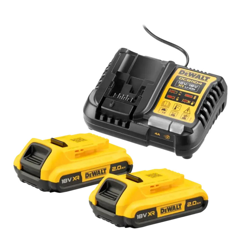 DeWalt 18V XR 2 accu's 2.0Ah + acculader / snellader DCB1104D2-QW