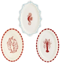 Dienblad ovaal rood 3 assorti - l44xb30xh3cm