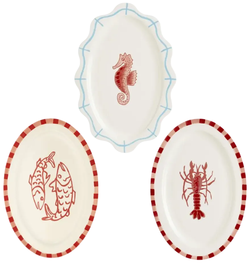 Dienblad ovaal rood 3 assorti - l44xb30xh3cm