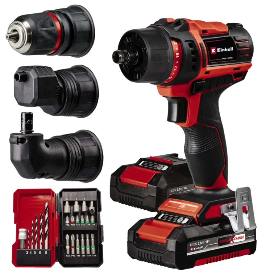 Einhell 18V accuboormachine TE-CD 18/45 Li Kit incl. 2 accu's 2Ah + snellader + 22-delige boren- en bitset + koffer