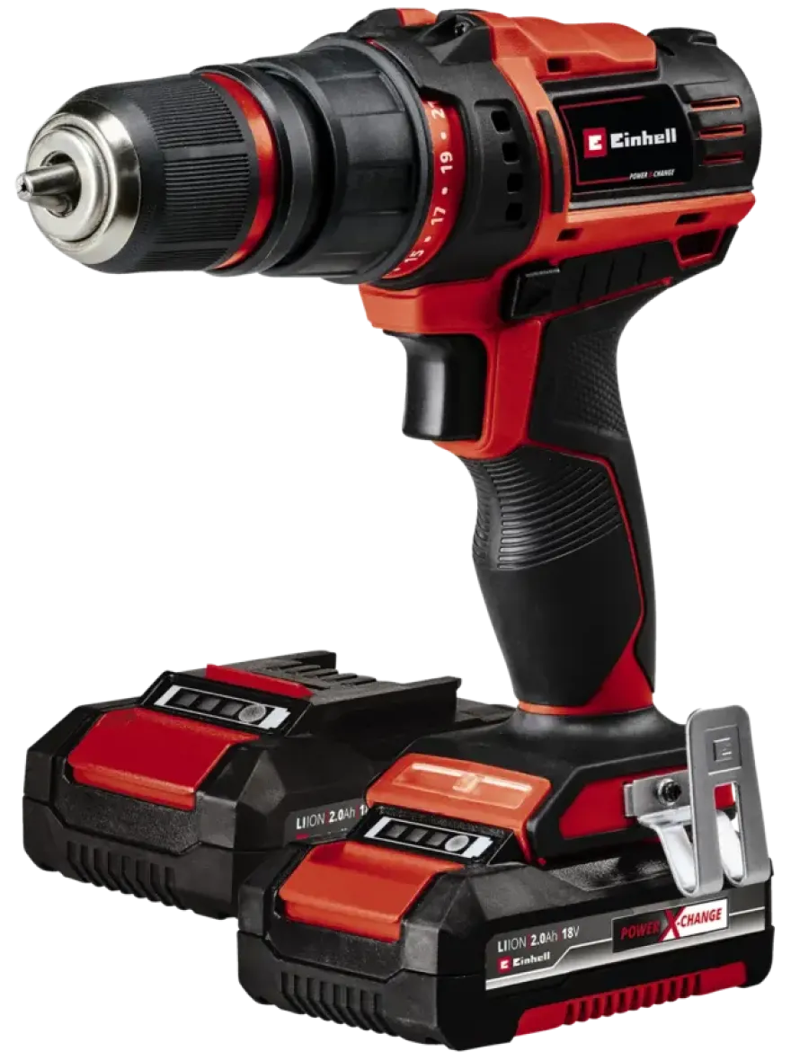 Einhell 18V accuboormachine TE-CD 18/45 Li Kit incl. 2 accu's 2Ah + snellader + 22-delige boren- en bitset + koffer