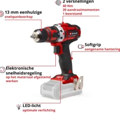 Einhell 18V accuboormachine TE-CD 18/40 LI (zonder accu)