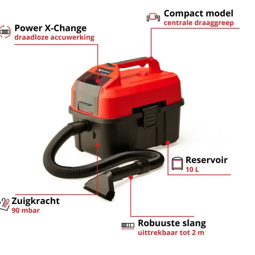 Einhell 18V nat-/droogzuiger TE-VC 18/10 Li (zonder accu)