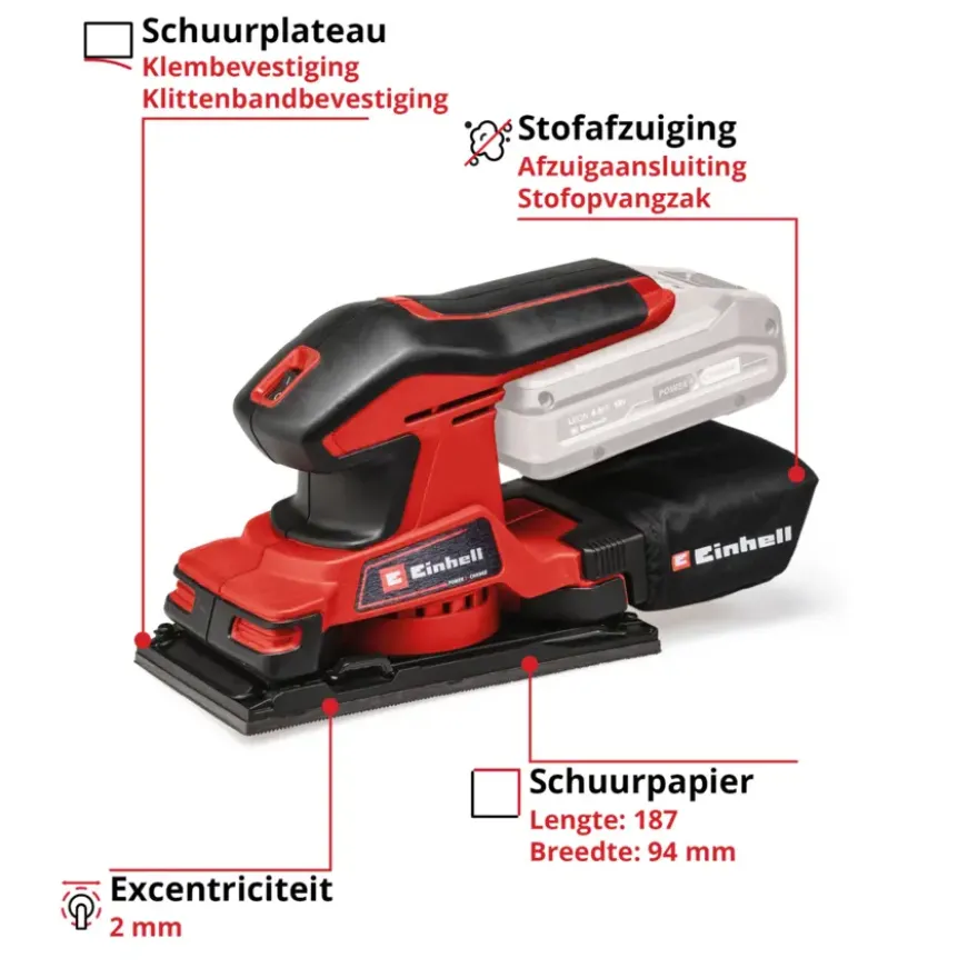Einhell 18V vlakschuurmachine TC-OS 18/187 LI (zonder accu)
