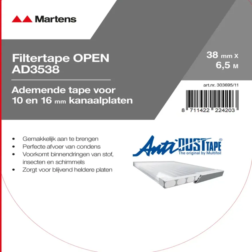 Filtertape t.b.v. polycarbonaat 38 mm 650 cm
