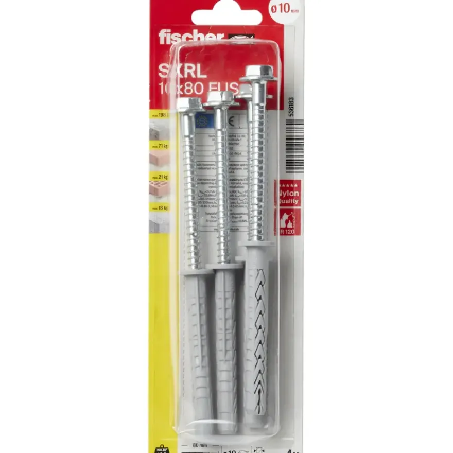 Fischer Constructieplug SXRL 10x80mm met zeskantschroef 4 stuks