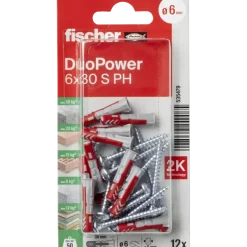 Fischer Universeelplug DuoPower 6x30mm met bolkopschroef 12 stuks